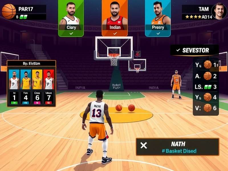 Basket Fury IN gameplay screenshot showing Indian-themed basketball court